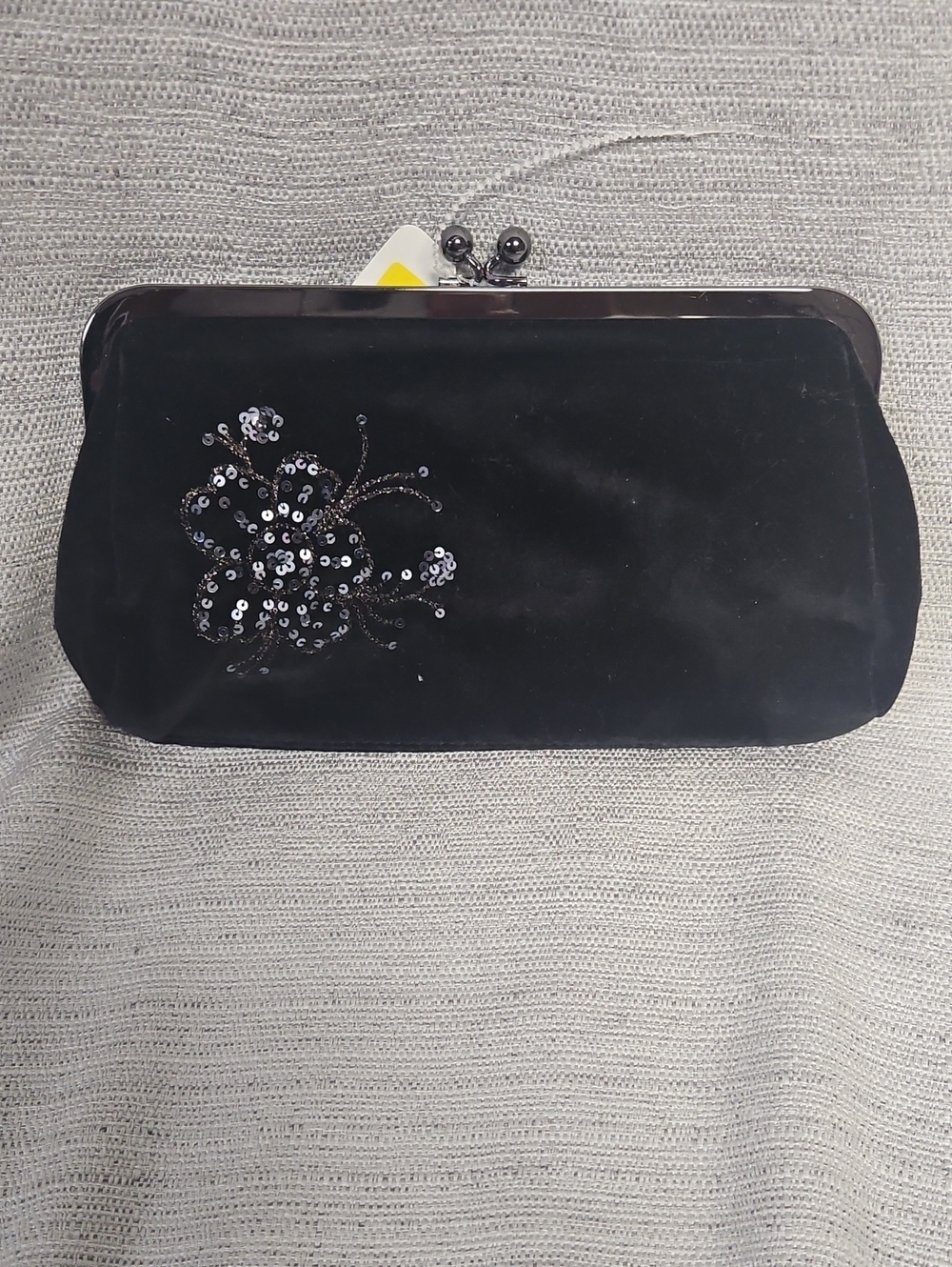 Express Elegant Black Sequin Flower Clutch Velvet
